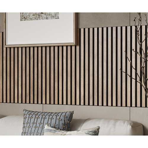 Фото Акустическая панель Cosca Ясень Тирамису, черный войлок, рейки (2750х600 мм)