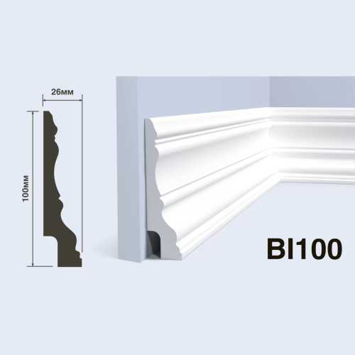 Фото Плинтус напольный Hiwood BI100 под покраску, белый (100*26*2000)