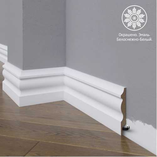 Фото Белый плинтус напольный МДФ Madest Decor 14-083-12 крашеный (83х12х2400 мм)