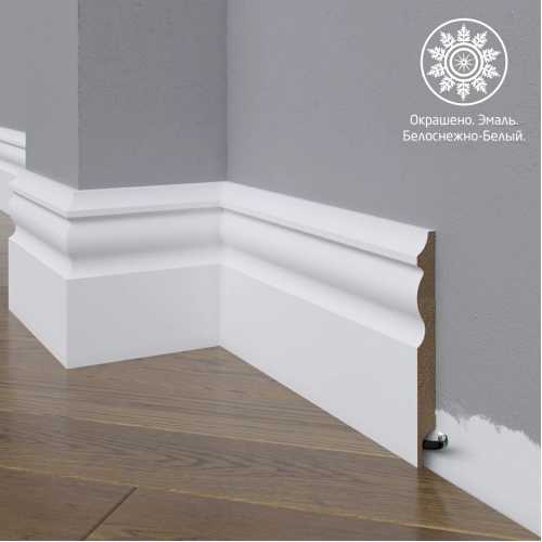 Фото Белый плинтус напольный МДФ Madest Decor 14-120-12 крашеный (120х12х2400 мм)