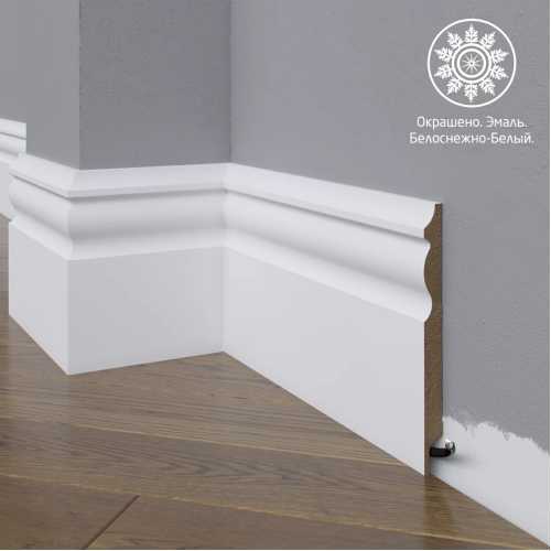 Фото Белый плинтус напольный МДФ Madest Decor 14-136-12 крашеный (136х12х2400 мм)