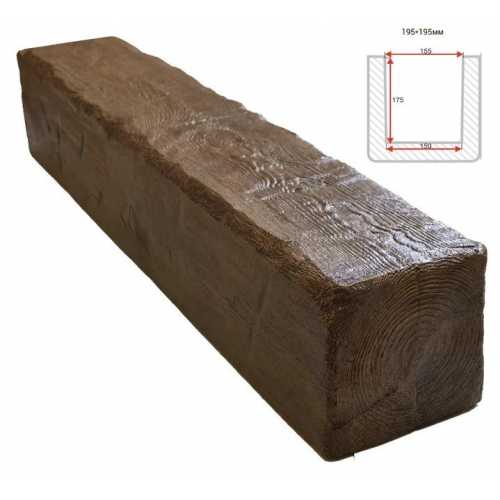 Фото Балка декоративная из полиуретана Arno Decor Рустик 195х195мм Дуб темный, длина 3м