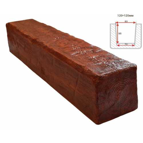 Фото Балка декоративная из полиуретана Arno Decor Рустик 120х120мм Рябина, длина 1м