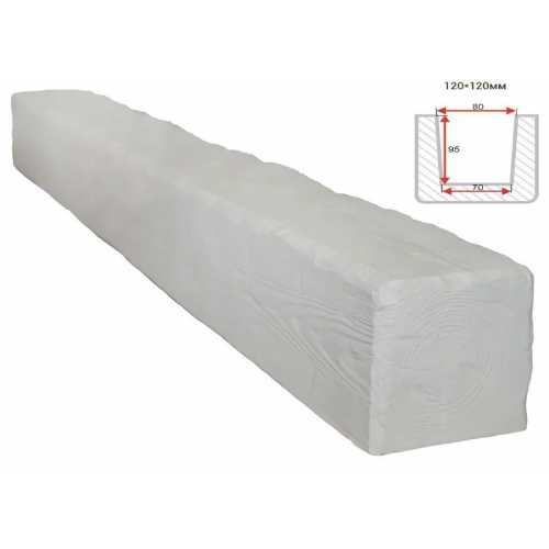 Фото Балка декоративная из полиуретана Arno Decor Рустик 120х120мм Белая, длина 2м