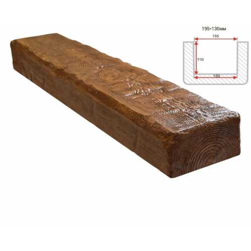 Фото Балка декоративная из полиуретана Arno Decor Рустик 195х130мм Дуб, длина 1м