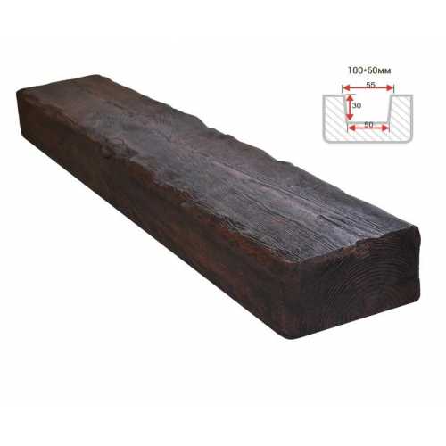 Фото Балка декоративная из полиуретана Arno Decor Рустик 100х60мм Магма, длина 3м