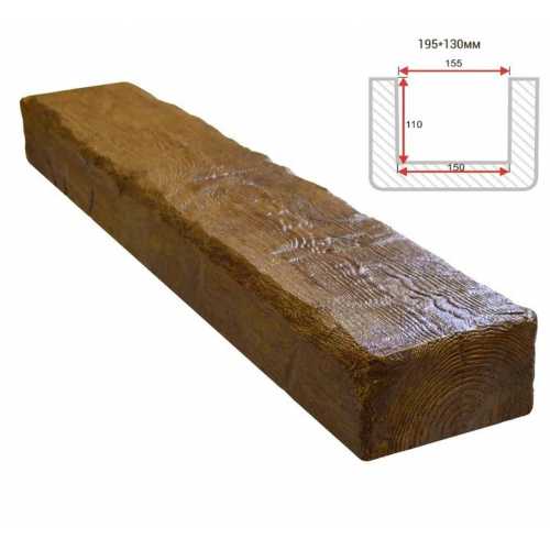 Фото Балка декоративная из полиуретана Arno Decor Рустик 195х130мм Фламбир, длина 1м